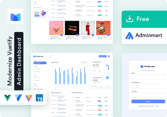 Modernize Free Vuetify + Vue js Admin Dashboard